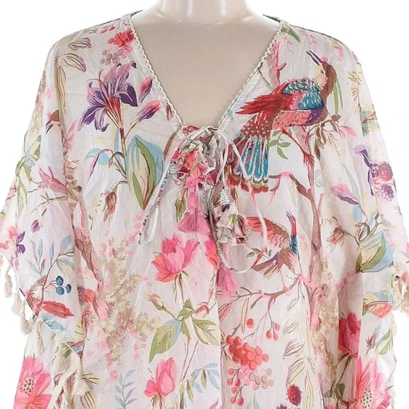 Z & L Beach Tropical Floral Bird Tassel Fringe Kimono Swim Cover Up Size M L NWT - Picture 9 of 9
